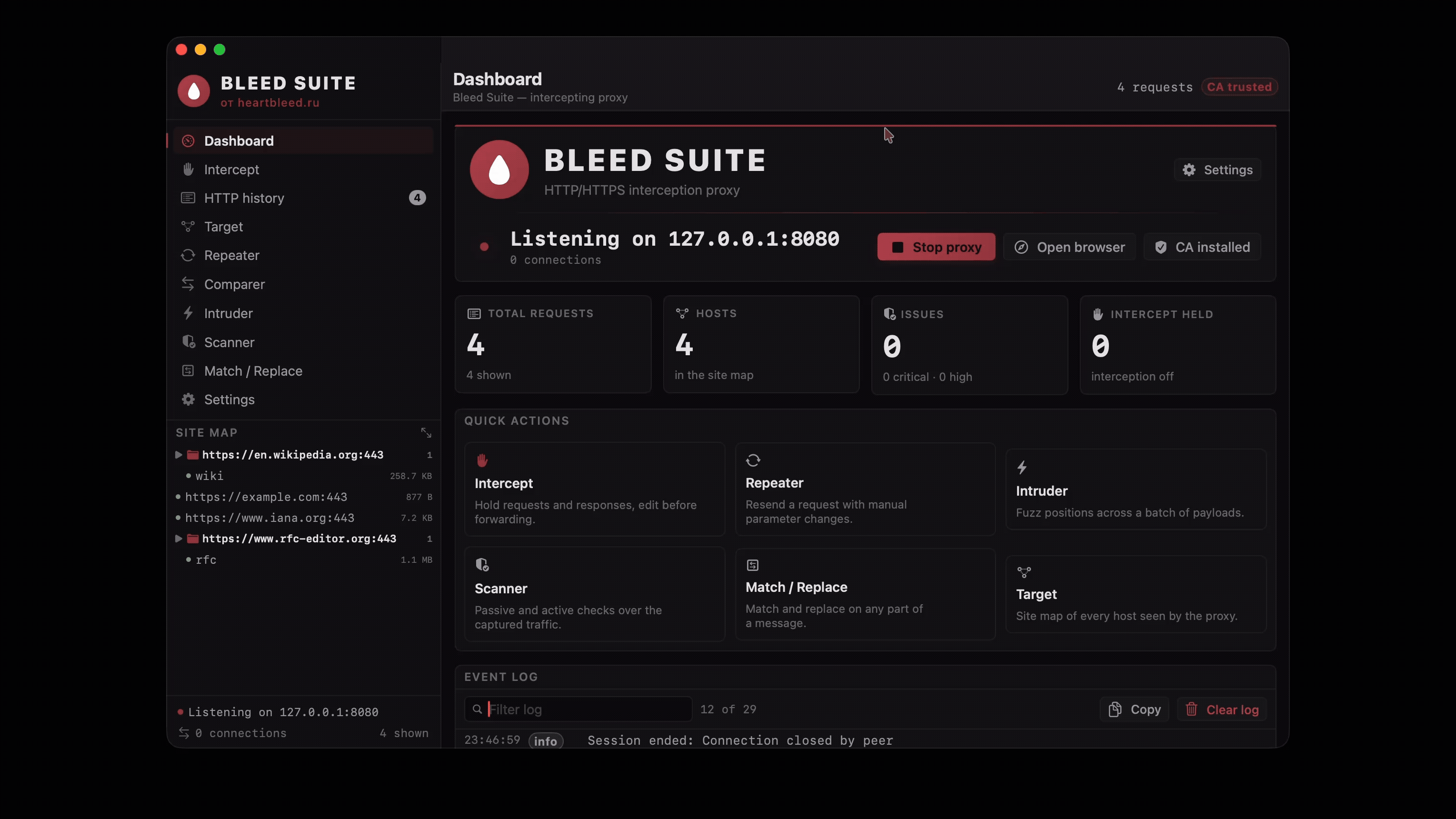 BleedSuite — интерфейс нативного перехватывающего прокси для macOS